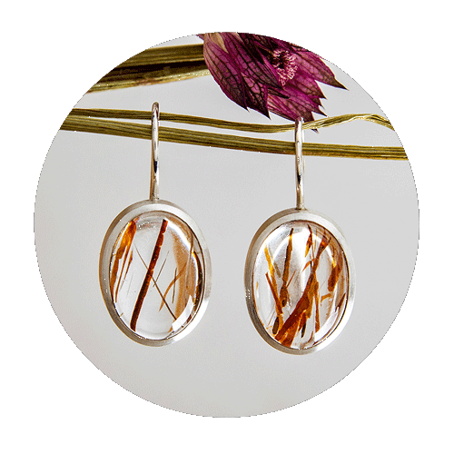 Ohrhänger	Silber 925/000, Bergkristall mit Rutilnadeln, Rutilquarz, Cabochon